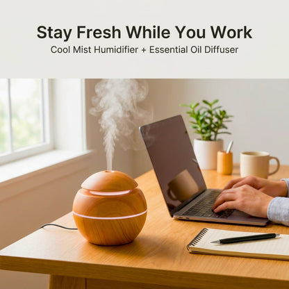 Wooden Color Cool Mist Humidifier cum Essential Oil Diffuser with Colorful Changing Lights for Indoor Garden, Car, Office, & Room (Light Brown, Pack of 1)
