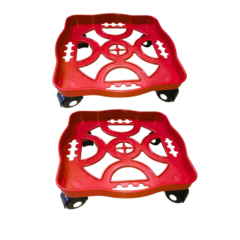 Square Plastic Trolley Stand for Garden Pots & Gas Cylinders (Pack of 2) | ABS Plastic with 4 Castor Wheels | Rustproof & Durable