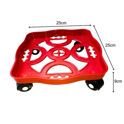 Square Plastic Trolley Stand for Garden Pots & Gas Cylinders (Pack of 2) | ABS Plastic with 4 Castor Wheels | Rustproof & Durable