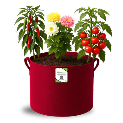 OrganicBazar 9x9 Geo Grow Bags Suitable for Vegetable and Flower Plants, Premium Quality 450 GSM Maroon Planters for Terrace Garden