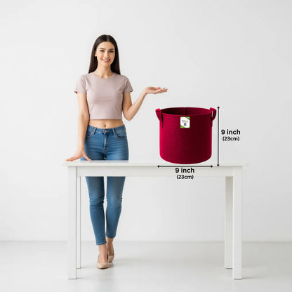OrganicBazar 9x9 Geo Grow Bags Suitable for Vegetable and Flower Plants, Premium Quality 450 GSM Maroon Planters for Terrace Garden