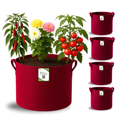 OrganicBazar 9x9 Geo Grow Bags Suitable for Vegetable and Flower Plants, Premium Quality 450 GSM Maroon Planters for Terrace Garden