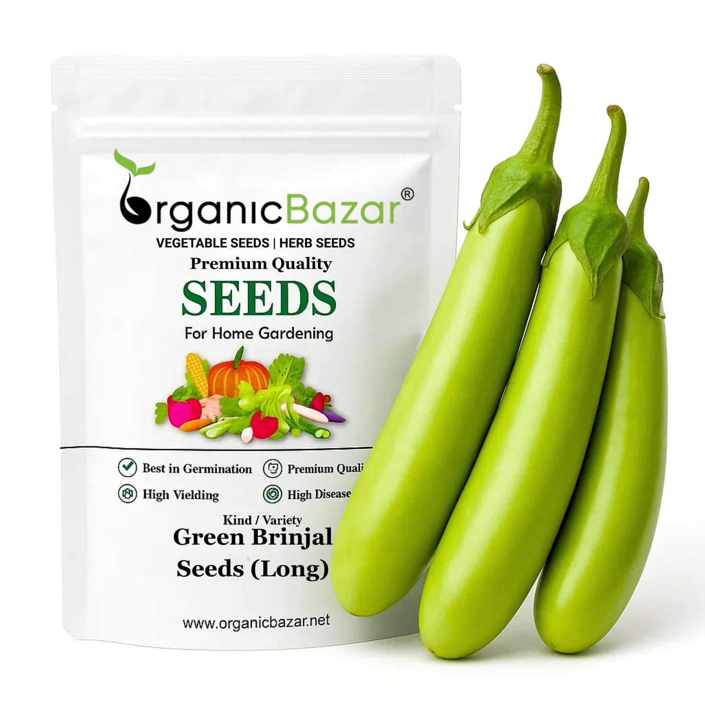Green Brinjal Seeds (Long) - (50 Seeds) High Germination/ High Yield / Ideal for Terrace/Kitchen Gardening (Lamba hara Baingan/Eggplant/लंबा बैंगन के बीज)