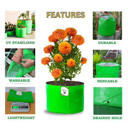 OrganicBazar 15x12 Grow Bag for Vegetable Garden, Premium HDPE 260 GSM Green Plant Bags for Terrace Gardening