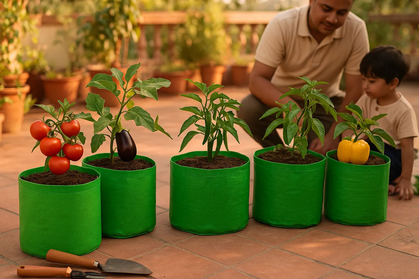 OrganicBazar 15x15 Grow Bag for Vegetable Gardening, Premium HDPE 260 GSM, Green Plant Bags for Terrace Garden