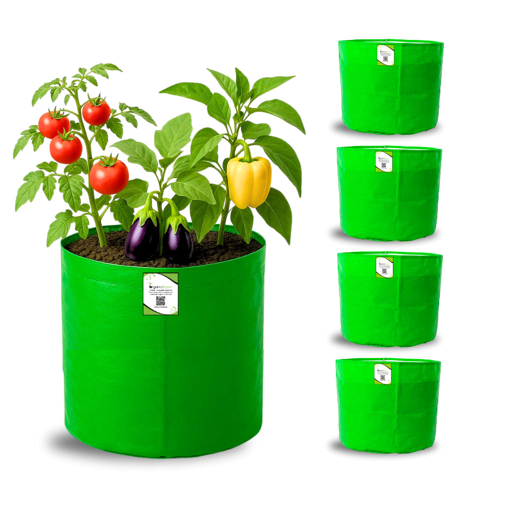 OrganicBazar 15x15 Grow Bag for Vegetable Gardening, Premium HDPE 260 GSM, Green Plant Bags for Terrace Garden