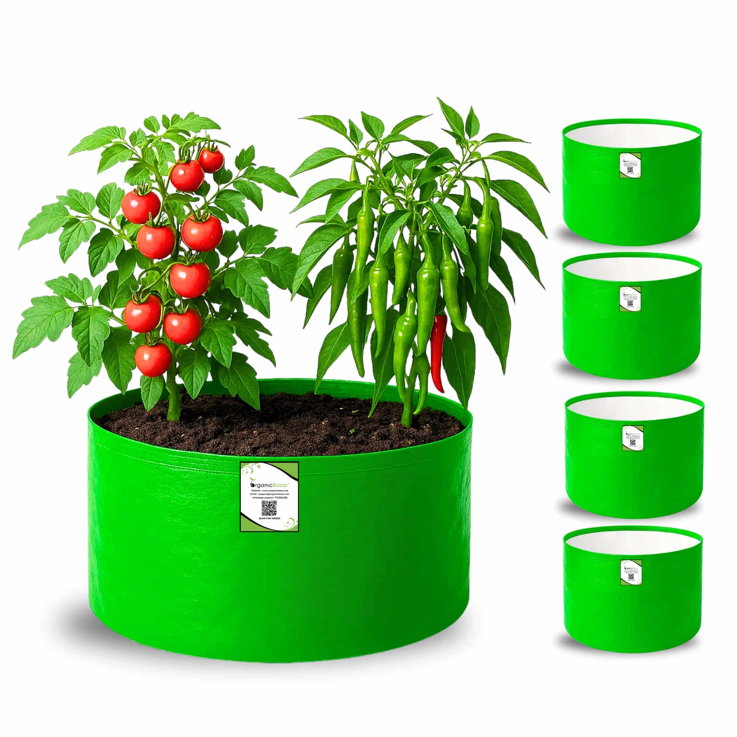 OrganicBazar 15x9 Grow Bag for Terrace Garden, Premium HDPE 260 GSM, Green Plant Bags