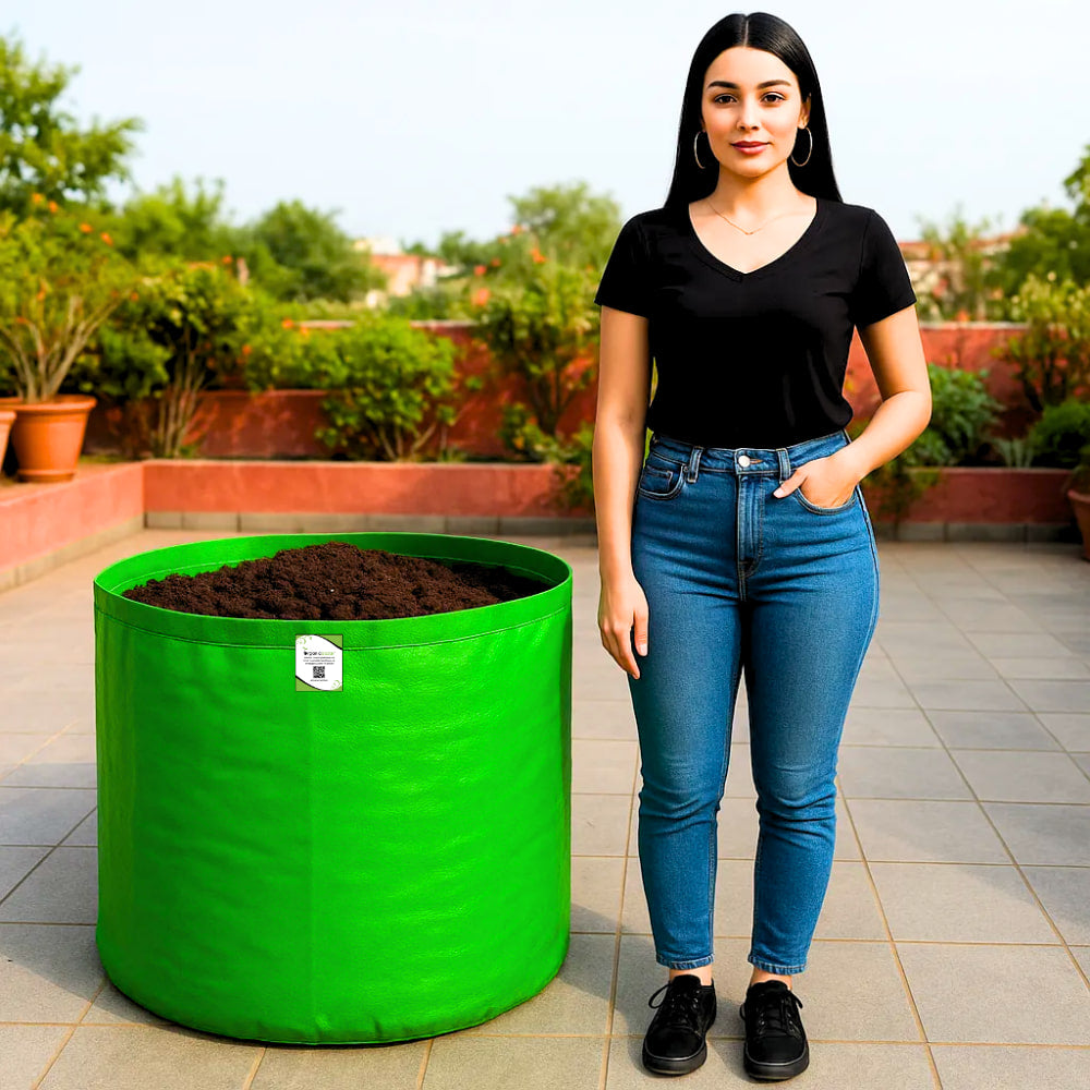OrganicBazar HDPE 24x24 Big Size Grow Bags for Home Gardening | Plants Bags for Fruits, Vegetables, & Flowers | Round Green Planting Bags | 260 GSM Garden Growing Bag