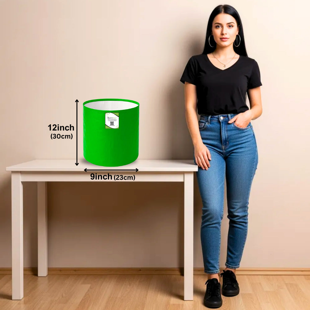 OrganicBazar 9x12 Grow Bag for Terrace Garden, Premium HDPE 260 GSM, Green Plant Bags