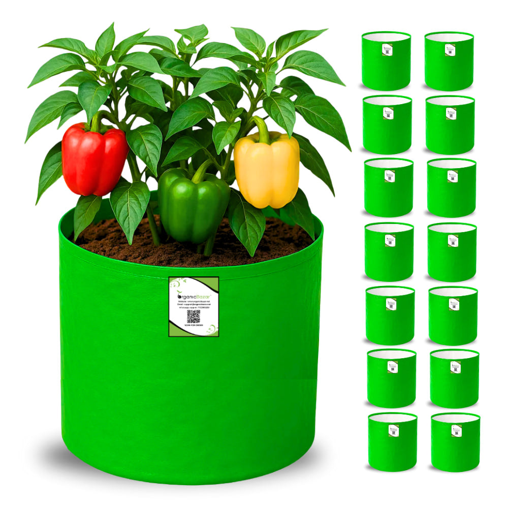 OrganicBazar 9x12 Grow Bag for Terrace Garden, Premium HDPE 260 GSM, Green Plant Bags