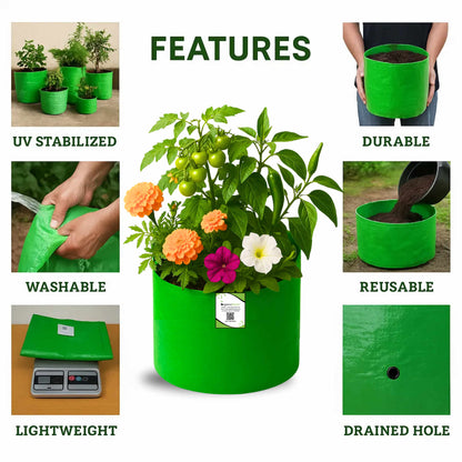 OrganicBazar 15x9 Grow Bag for Terrace Garden, Premium HDPE 260 GSM, Green Plant Bags