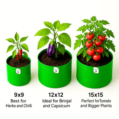 OrganicBazar 15x15 Grow Bag for Vegetable Gardening, Premium HDPE 260 GSM, Green Plant Bags for Terrace Garden