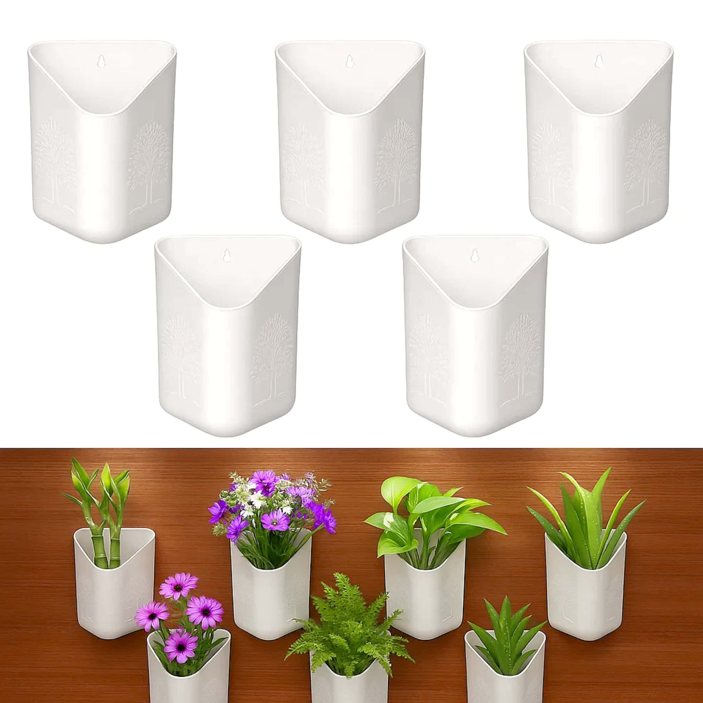 Wall Hanging Flower Pots for Home and Garden Decoration, Heavy-Duty Plastic Planters for Indoor &amp; Outdoor Use (White)