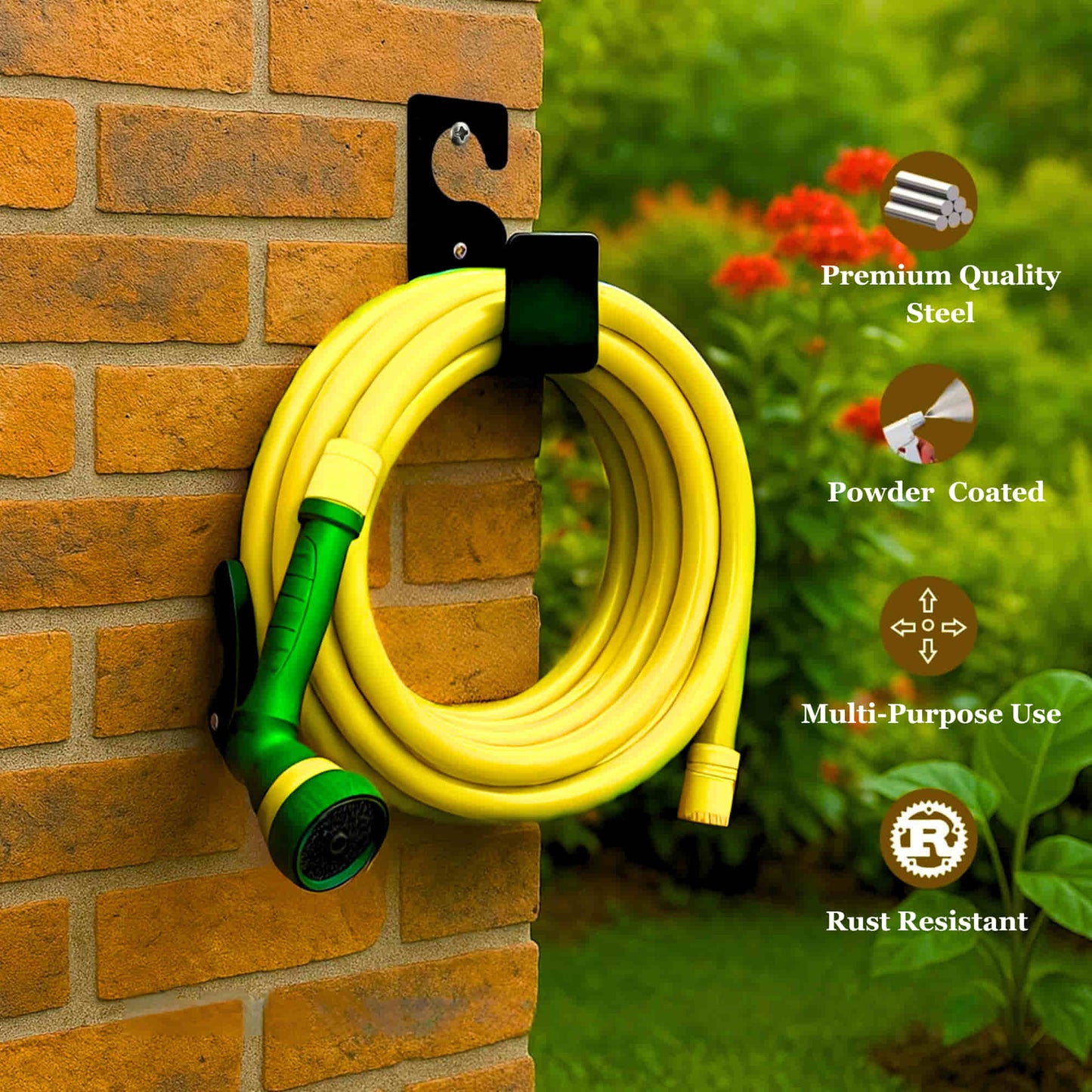 Heavy Duty MS Garden Pipe Stand Hose Hook (L Shape, Pack of 1) – Hang With or Without Wall Mounting | Portable Irrigation Hose Hanger | Garden Pipe Holder Hook (Square Holder, MS Metal)