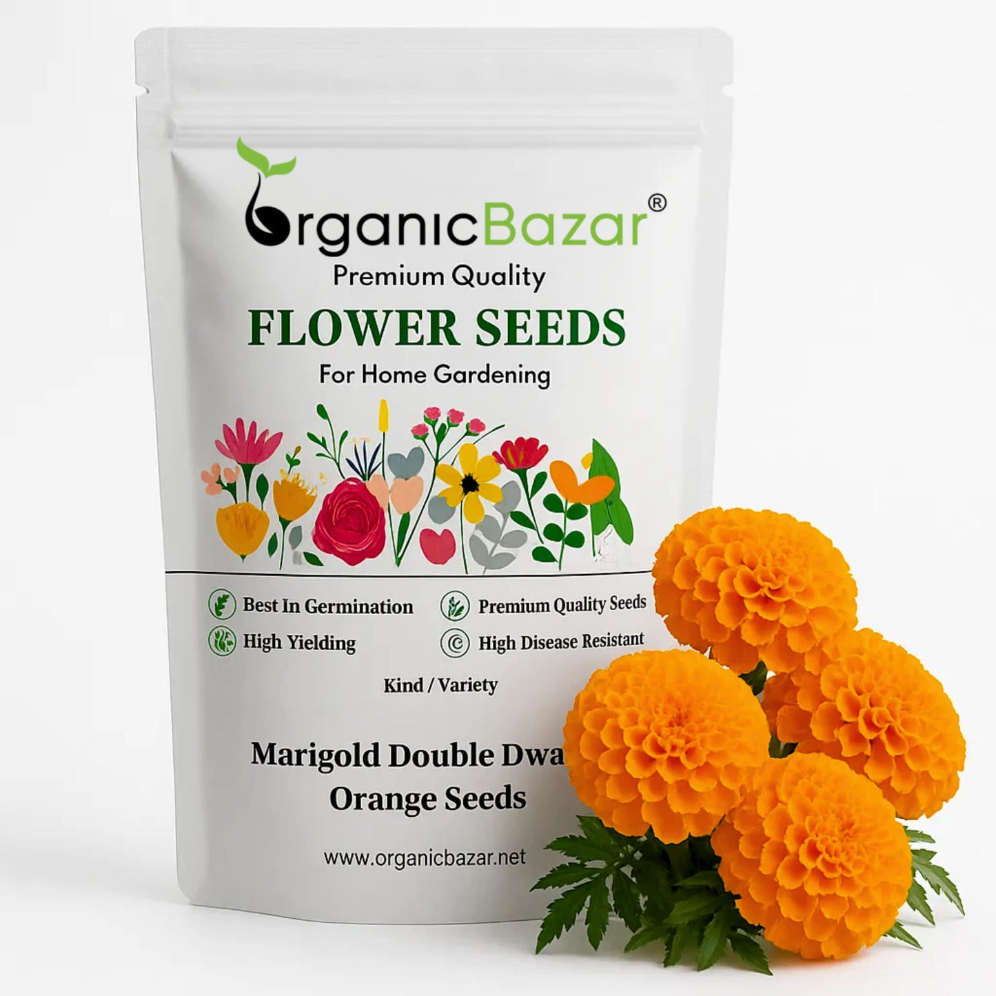 Marigold Double Dwarf Orange Seeds - 100 Seeds (Genda/ गेंदा के बीज) High Germination/ Easy To grow/ Perfect for pots, balconies, or Terrace gardens