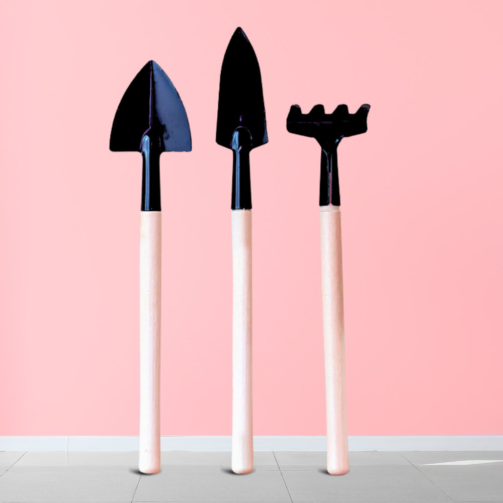 Toy Gardening Tools Kit with Wooden Handle, 3-Piece Mini Garden Tool Set for Kids & Beginners