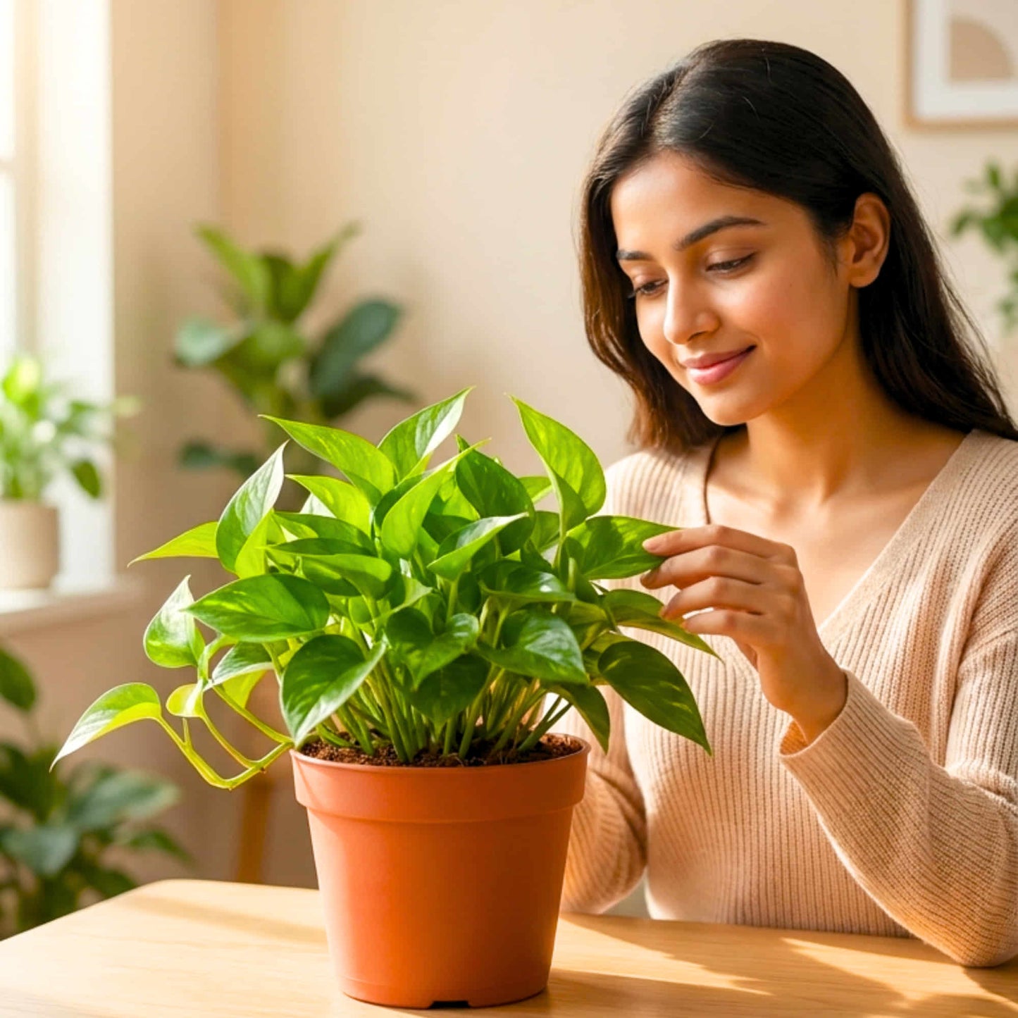 Money Plant Green Live Plant in 4 Inch Grow Pot | Indoor Air Purifying Ornamental Live Plant | Easy to Grow | Ideal for Home & Office