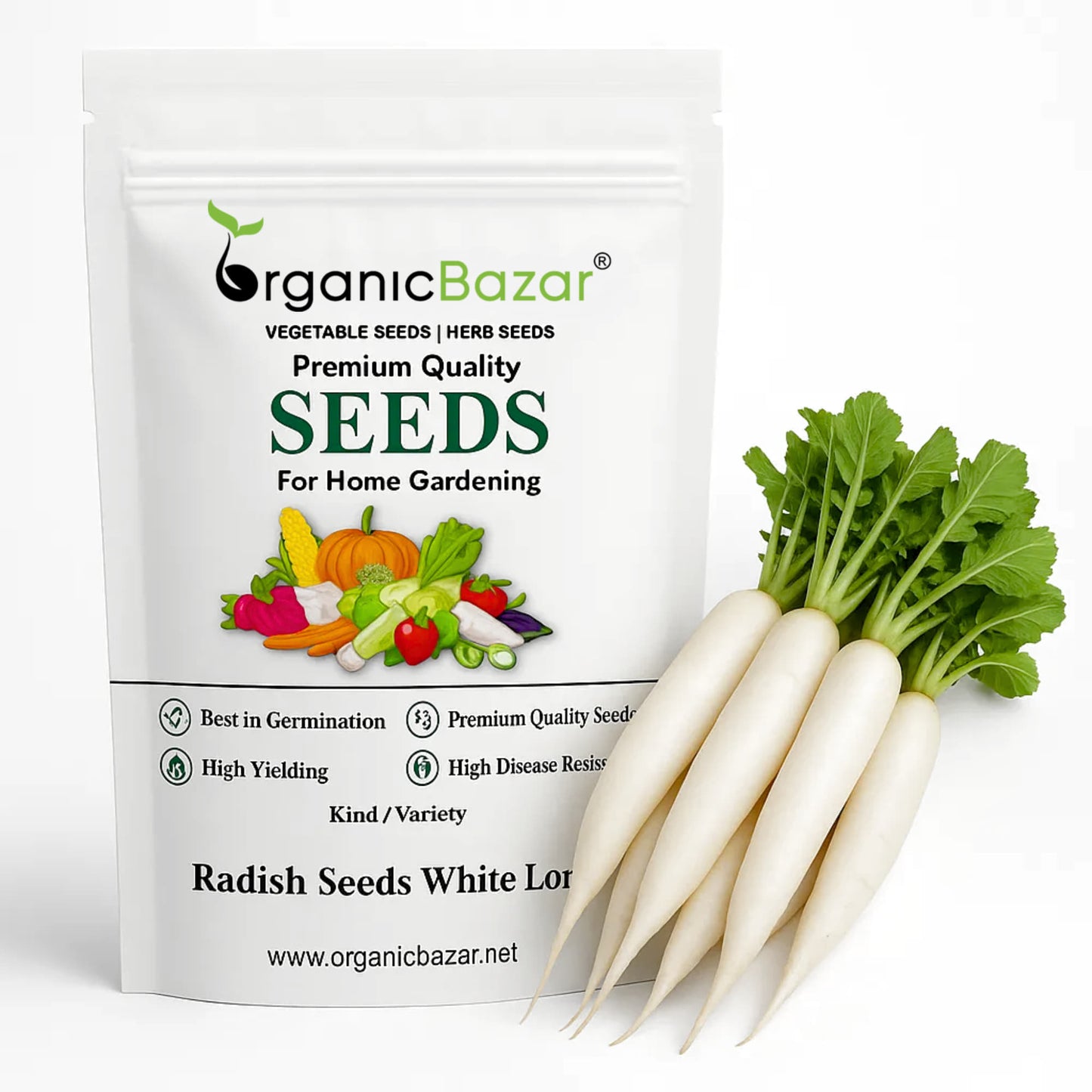 Radish (Mooli) Seeds White Long - 250 Seeds (मूली के बीज)