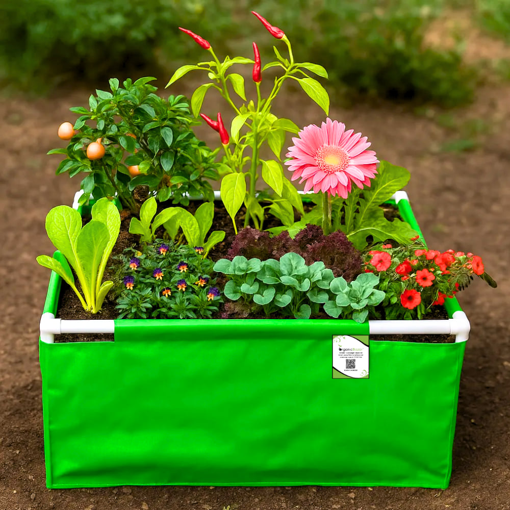 OrganicBazar 36x36x12 Rectangle Grow Bag With Supporting Pvc Pipes Extra Thick Premium HDPE Green Grow Bags