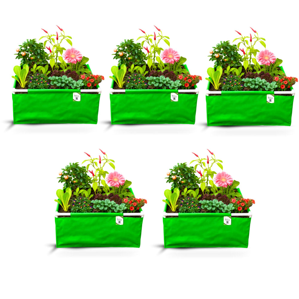 OrganicBazar 36x36x12 Rectangle Grow Bag With Supporting Pvc Pipes Extra Thick Premium HDPE Green Grow Bags