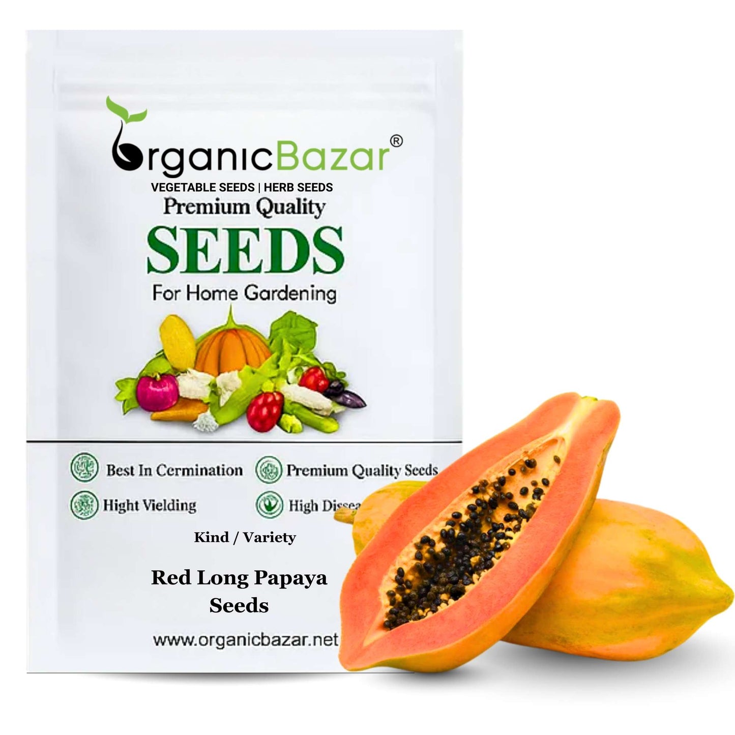 Red Long Papaya Seeds - 10 Seeds (Papita/पपीता के बीज) High Germination, High-yielding and fast-growing