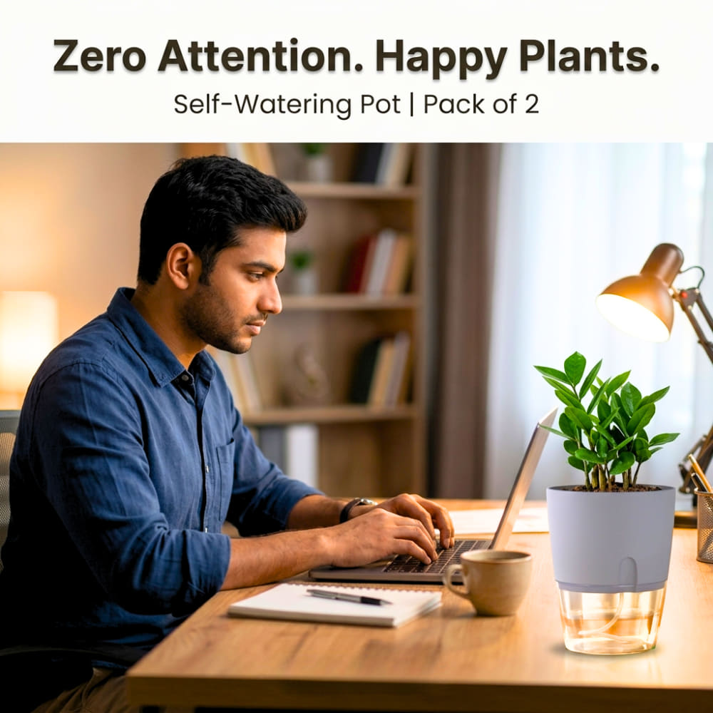 OrganicBazar Self Watering Pot Clear Plastic Decorative Garden Planters (Pack of 2) Without Plant