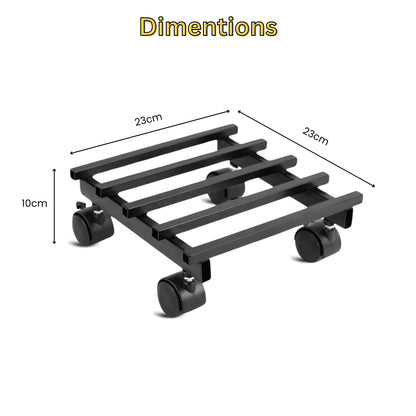 OrganicBazar Heavy Duty Plant Stand with Wheels | Plant Caddy with Wheel | Wheel Pot Trolley for Balcony, Indoor & Outdoor Garden | Rust-Proof Metal Gamla Stand (Black, Pack of 2)