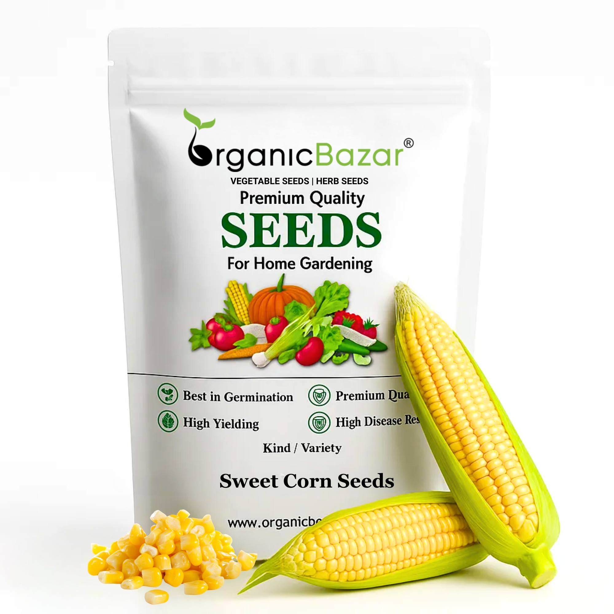 Sweet Corn (Makka) Seeds - 50 Seeds (मक्का के बीज) High Germination, Easy to Grow, Premium Quality Sweet Corn Seeds for Kitchen Gardening