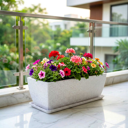 Roto Moulded Recta Planter Pot with Tray – Premium Balcony & Indoor Garden Planter